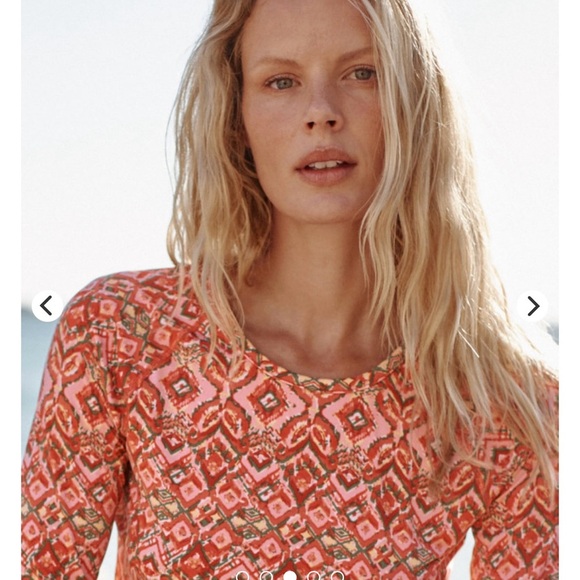 Garnet Hill  Crewneck Sun Shirt Vibrant Geometric Print swim Top Size: M - Picture 1 of 13